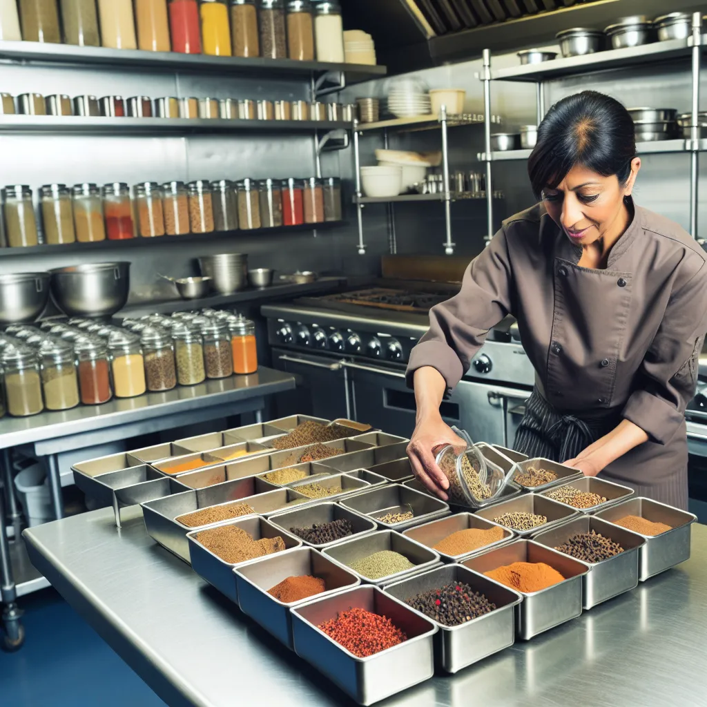 Professional chef organizing spices